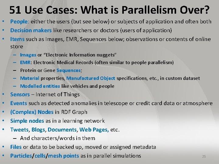 51 Use Cases: What is Parallelism Over? • People: either the users (but see