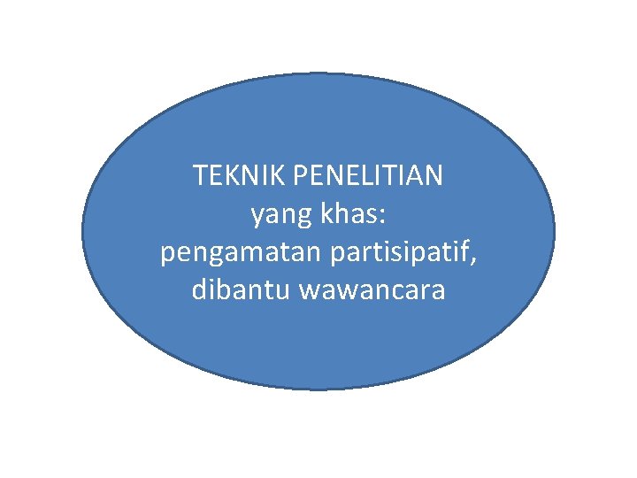 TEKNIK PENELITIAN yang khas: pengamatan partisipatif, dibantu wawancara 