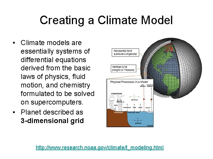 Creating a Climate Model • Climate models are essentially systems of differential equations derived
