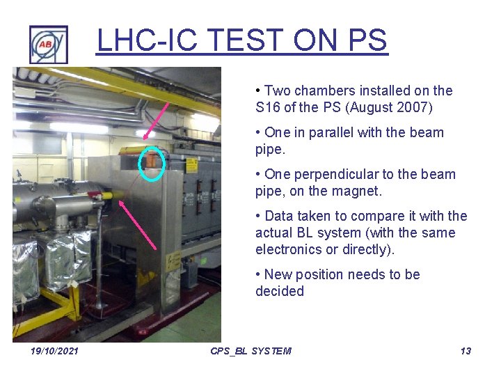LHC-IC TEST ON PS • Two chambers installed on the S 16 of the