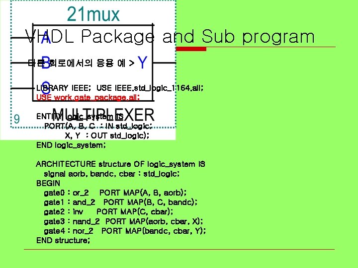 VHDL Package and Sub program 다른 회로에서의 응용 예 > LIBRARY IEEE; USE IEEE.