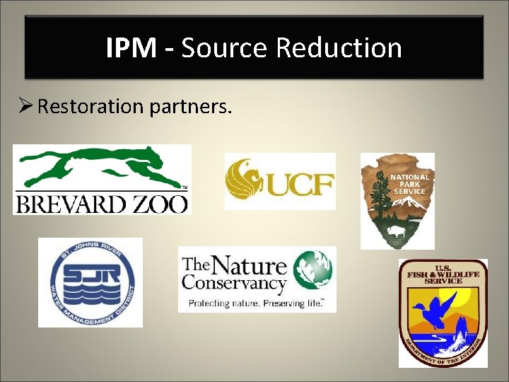 IPM - Source Reduction Ø Restoration partners. 