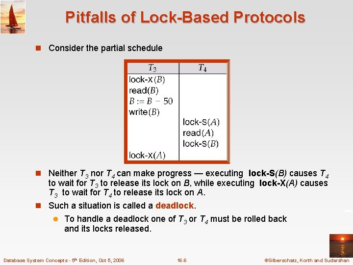 Pitfalls of Lock-Based Protocols n Consider the partial schedule n Neither T 3 nor