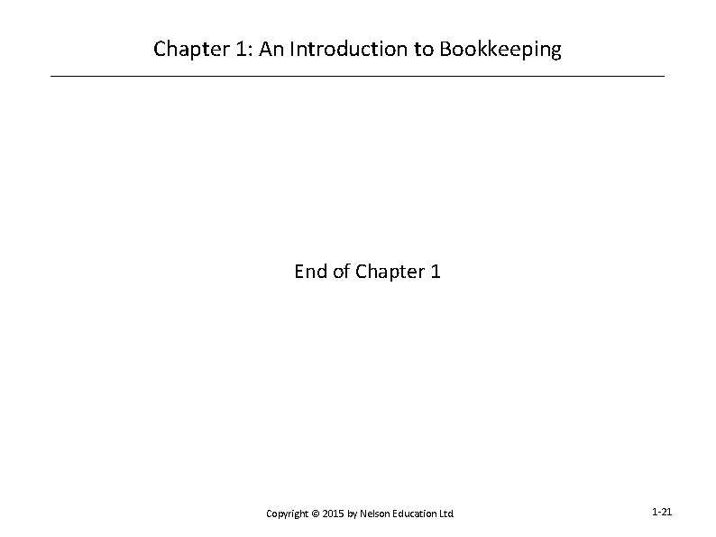 Chapter 1: An Introduction to Bookkeeping End of Chapter 1 Copyright © 2015 by