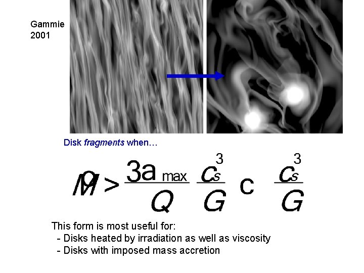 Gammie 2001 Disk fragments when… This form is most useful for: - Disks heated