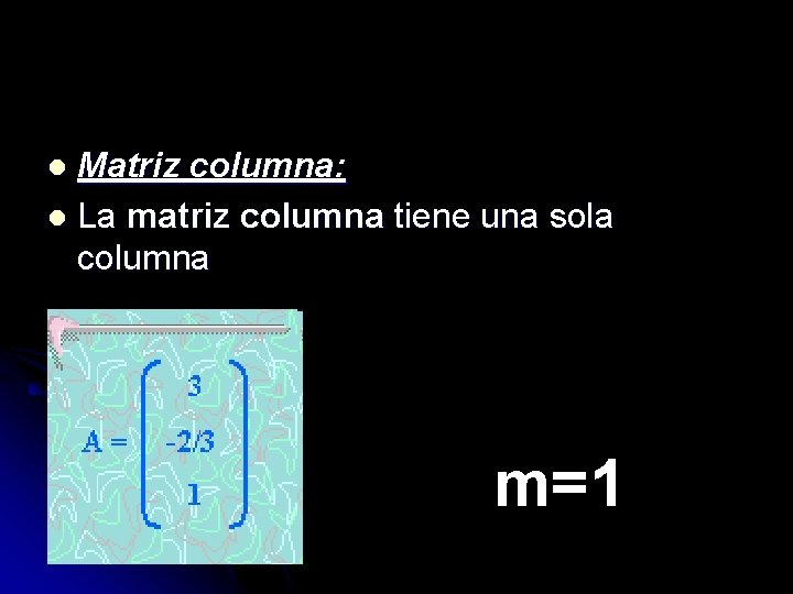 Matriz columna: l La matriz columna tiene una sola columna l m=1 