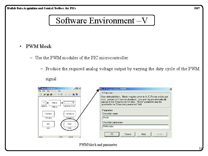 Matlab Data Acquisition and Control Toolbox for PICs 2007 Software Environment V • PWM Matlab Data Acquisition and Control Toolbox for PICs 2007 Software Environment V • PWM