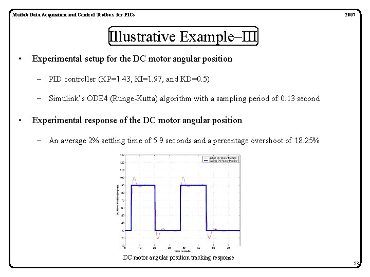 Matlab Data Acquisition and Control Toolbox for PICs 2007 Illustrative Example–III • Experimental setup Matlab Data Acquisition and Control Toolbox for PICs 2007 Illustrative Example–III • Experimental setup