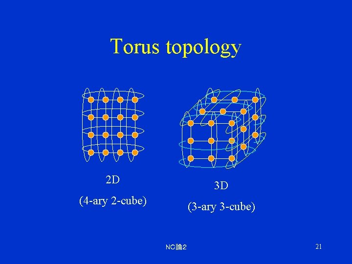 Torus topology 2 D 3 D (4 -ary 2 -cube) (3 -ary 3 -cube)