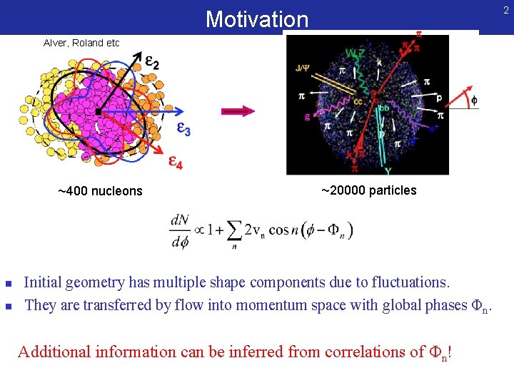2 Motivation Alver, Roland etc ~400 nucleons n n ~20000 particles Initial geometry has