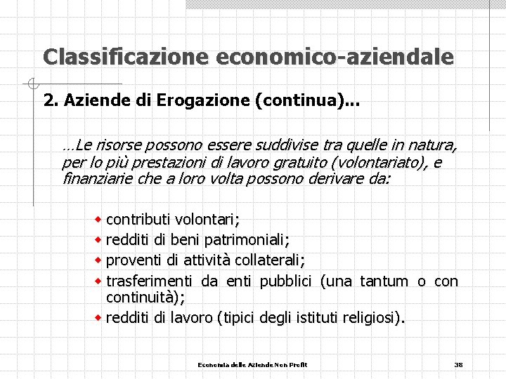 Classificazione economico-aziendale 2. Aziende di Erogazione (continua). . . …Le risorse possono essere suddivise