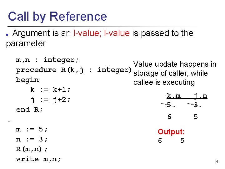 Call by Reference Argument is an l-value; l-value is passed to the parameter n