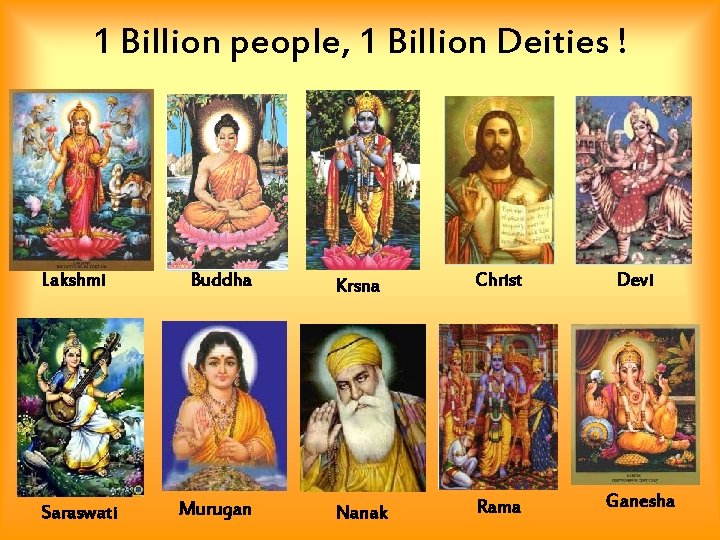 1 Billion people, 1 Billion Deities ! Lakshmi Buddha Krsna Christ Devi Saraswati Murugan