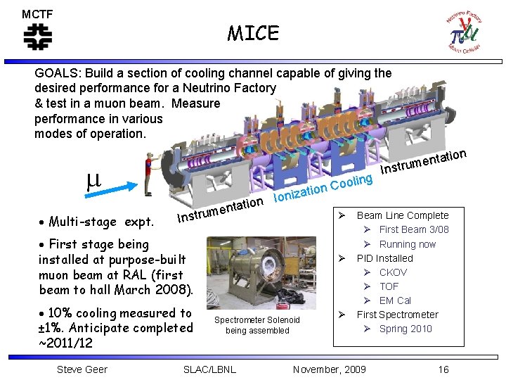 MCTF MICE GOALS: Build a section of cooling channel capable of giving the desired