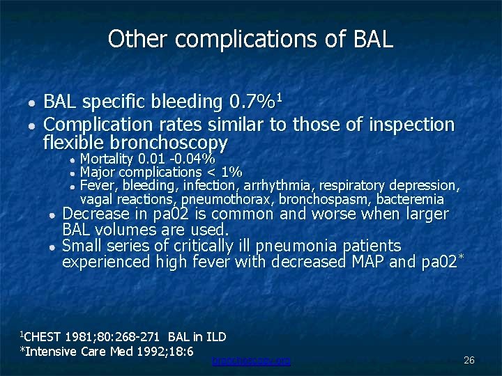 Other complications of BAL specific bleeding 0. 7%1 Complication rates similar to those of