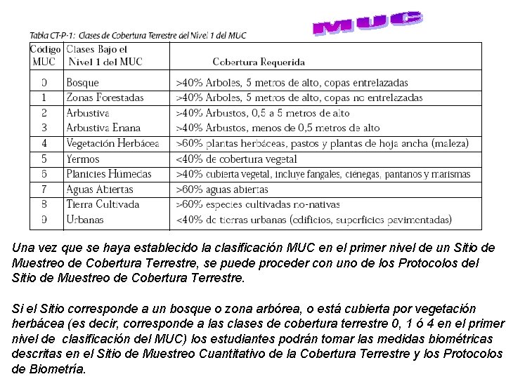 Una vez que se haya establecido la clasificación MUC en el primer nivel de