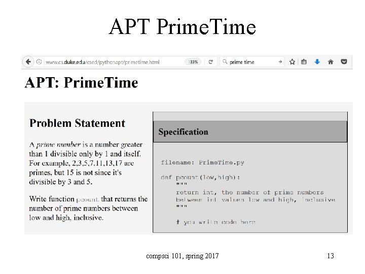 APT Prime. Time compsci 101, spring 2017 13 