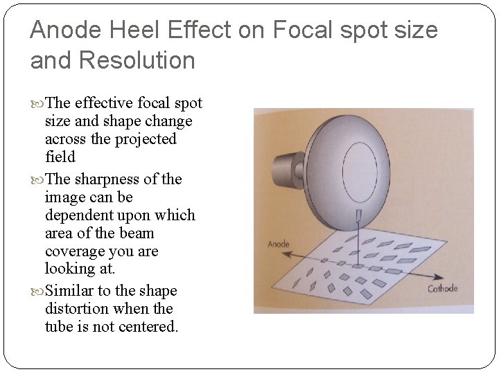 Anode Heel Effect on Focal spot size and Resolution The effective focal spot size Anode Heel Effect on Focal spot size and Resolution The effective focal spot size