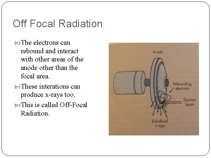 Off Focal Radiation The electrons can rebound and interact with other areas of the Off Focal Radiation The electrons can rebound and interact with other areas of the