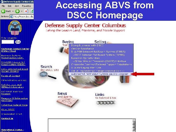 Accessing ABVS from DSCC Homepage 