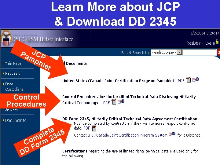 Learn More about JCP & Download DD 2345 Pa JCP mp hle t Control