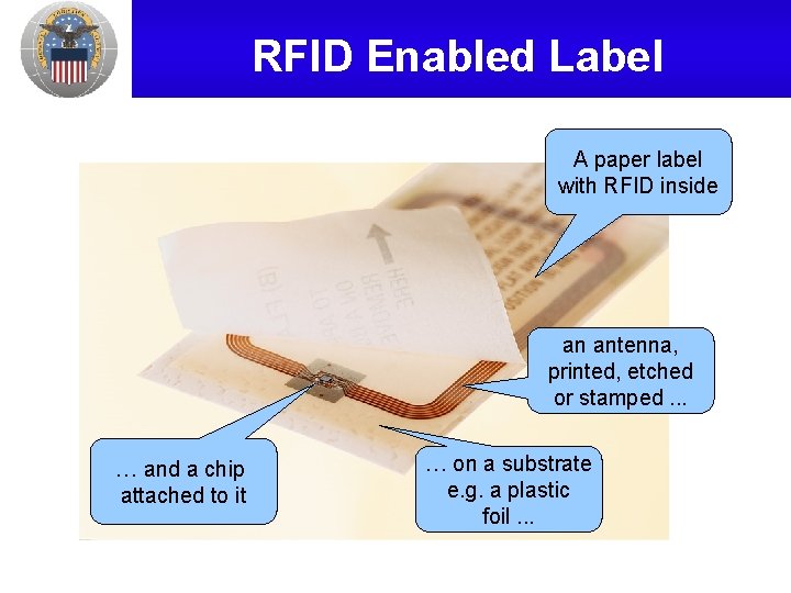 RFID Enabled Label A paper label with RFID inside an antenna, printed, etched or