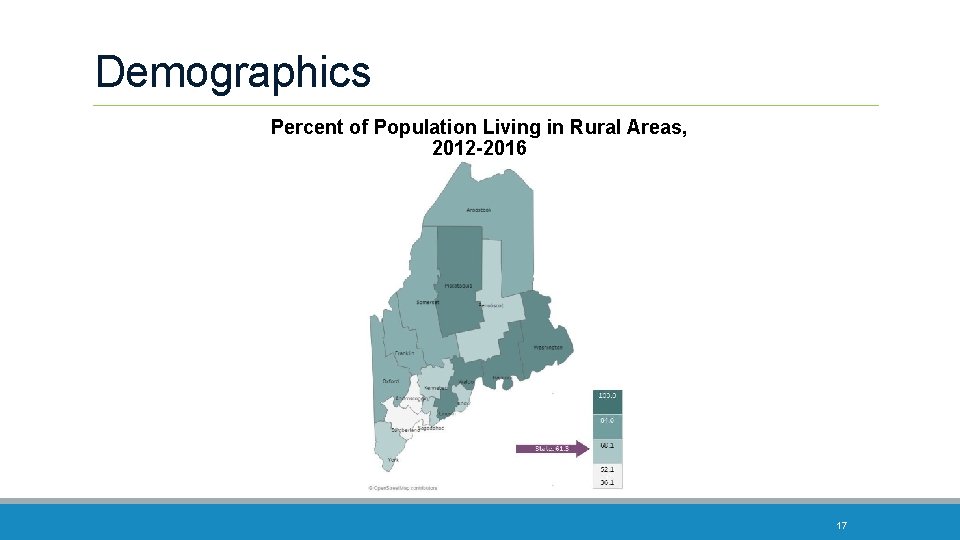 Demographics Percent of Population Living in Rural Areas, 2012 -2016 17 