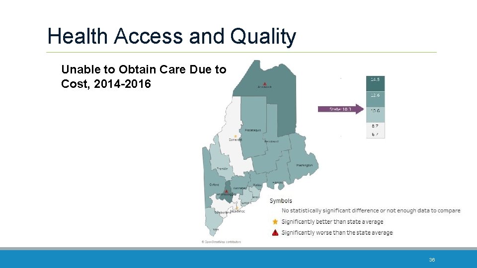 Health Access and Quality Unable to Obtain Care Due to Cost, 2014 -2016 36