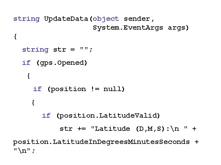 string Update. Data(object sender, System. Event. Args args) { string str = ""; if