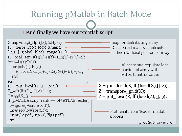 Running p. Matlab in Batch Mode �And finally we have our pmatlab script. Xmap=map([Np