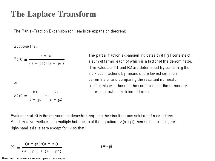 The Laplace Transform The Partial-Fraction Expansion (or Heaviside expansion theorem) Suppose that F(s ) The Laplace Transform The Partial-Fraction Expansion (or Heaviside expansion theorem) Suppose that F(s )