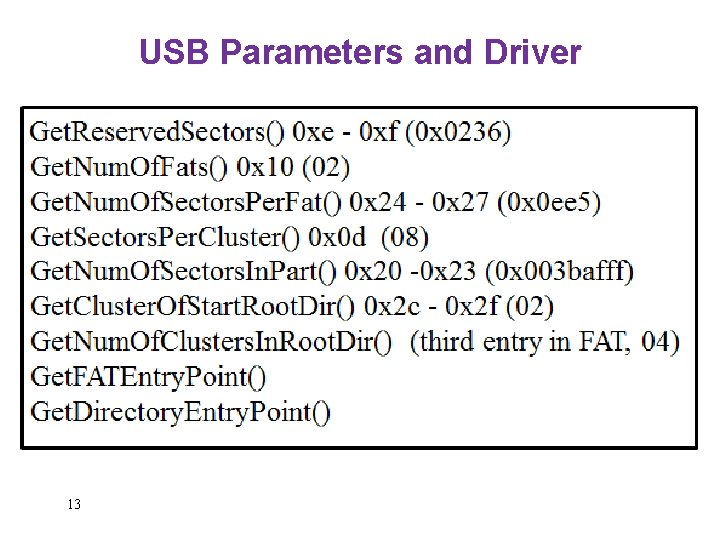 USB Parameters and Driver 13 