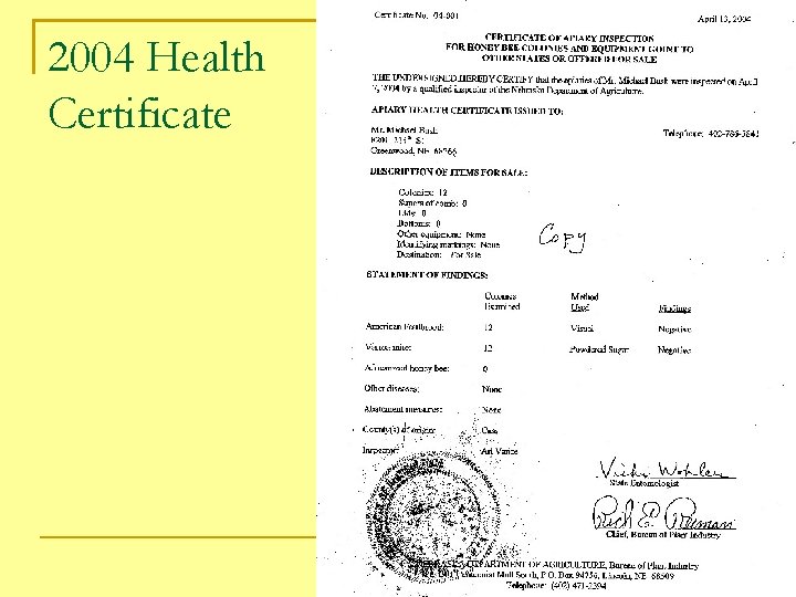 2004 Health Certificate 