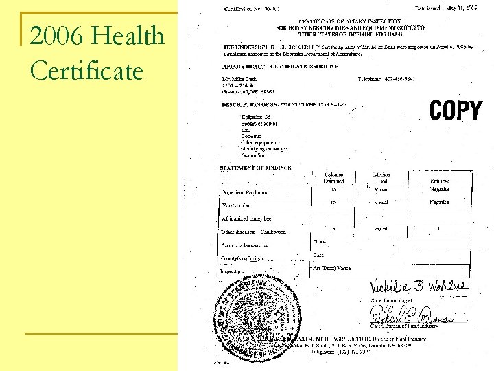 2006 Health Certificate 