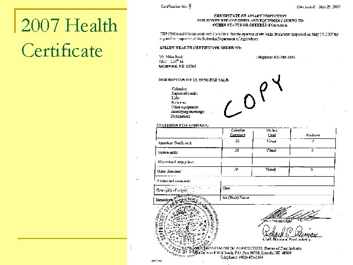 2007 Health Certificate 