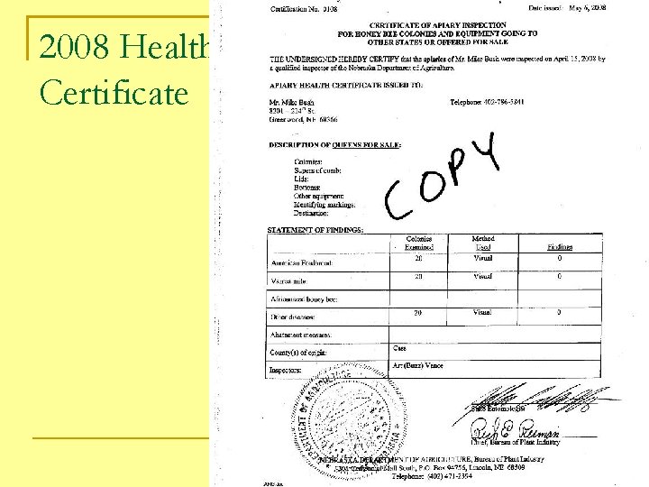 2008 Health Certificate 