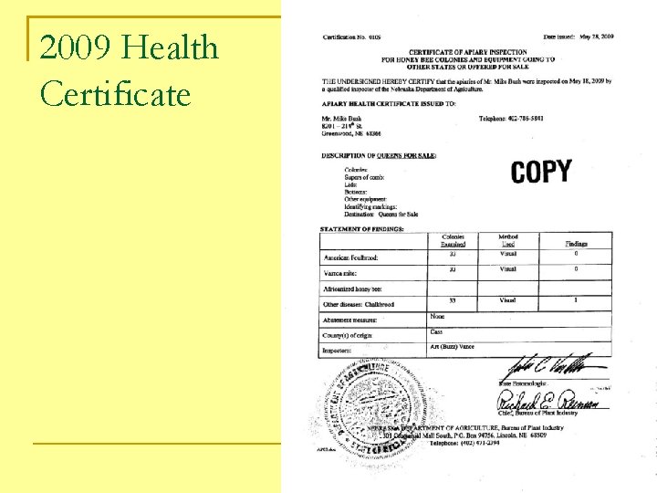 2009 Health Certificate 