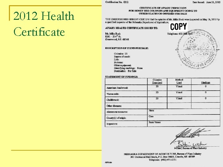 2012 Health Certificate 