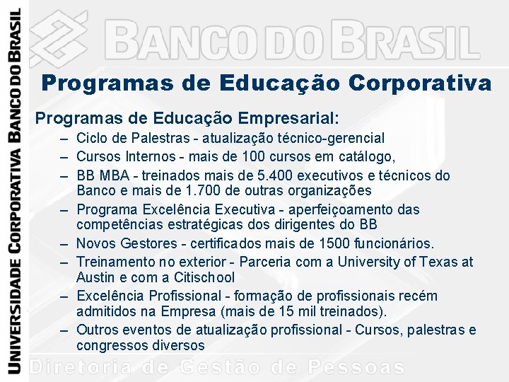 Programas de Educação Corporativa Programas de Educação Empresarial: – Ciclo de Palestras - atualização