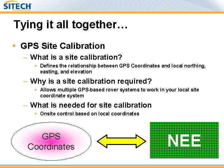 Tying it all together… § GPS Site Calibration – What is a site calibration?