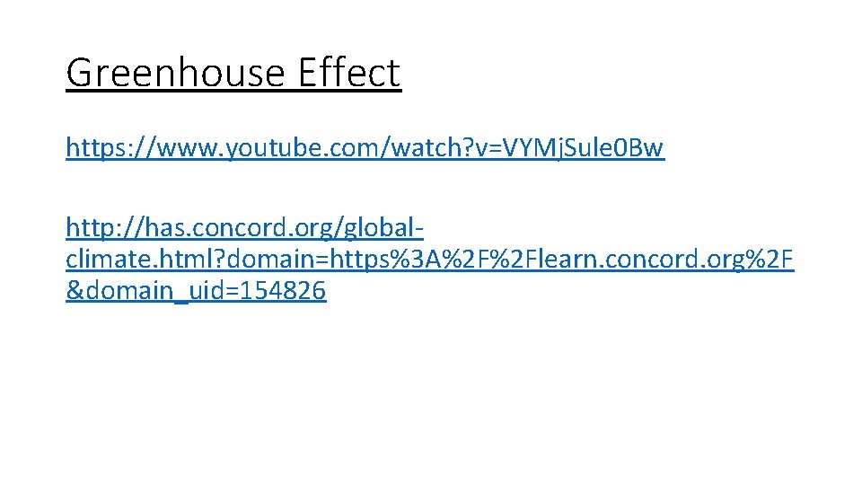 Greenhouse Effect https: //www. youtube. com/watch? v=VYMj. Sule 0 Bw http: //has. concord. org/globalclimate.