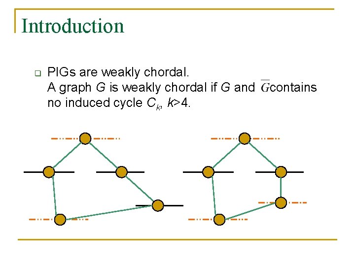 Introduction q PIGs are weakly chordal. A graph G is weakly chordal if G