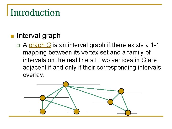 Introduction n Interval graph q A graph G is an interval graph if there