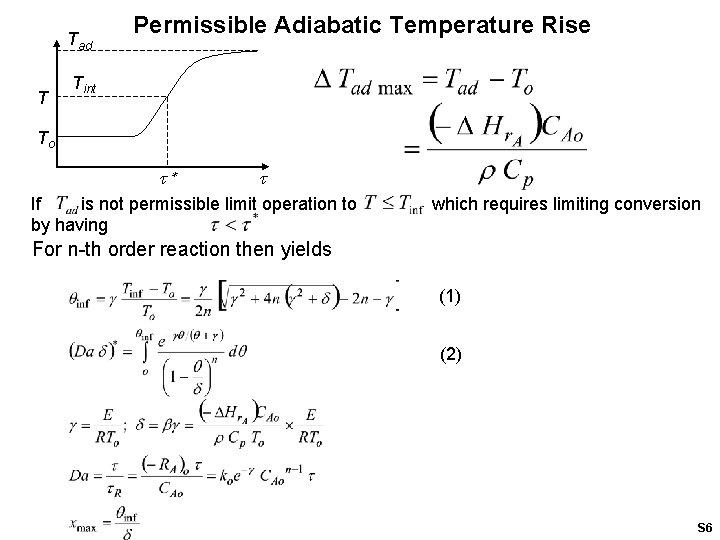 Tad T Permissible Adiabatic Temperature Rise Tint To t* t If is not permissible