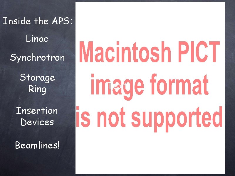 Inside the APS: Linac Synchrotron Storage Ring Insertion Devices Beamlines! Text 