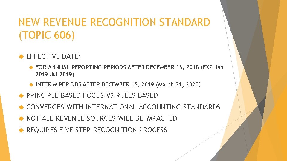 NEW REVENUE RECOGNITION STANDARD (TOPIC 606) EFFECTIVE DATE: FOR ANNUAL REPORTING PERIODS AFTER DECEMBER