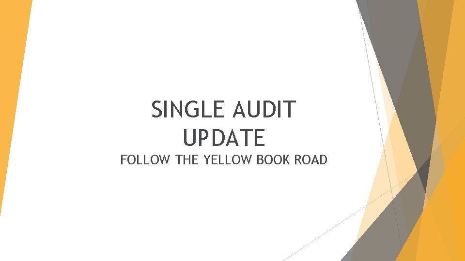 SINGLE AUDIT UPDATE FOLLOW THE YELLOW BOOK ROAD 