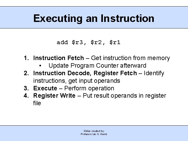 Executing an Instruction add $r 3, $r 2, $r 1 1. Instruction Fetch –