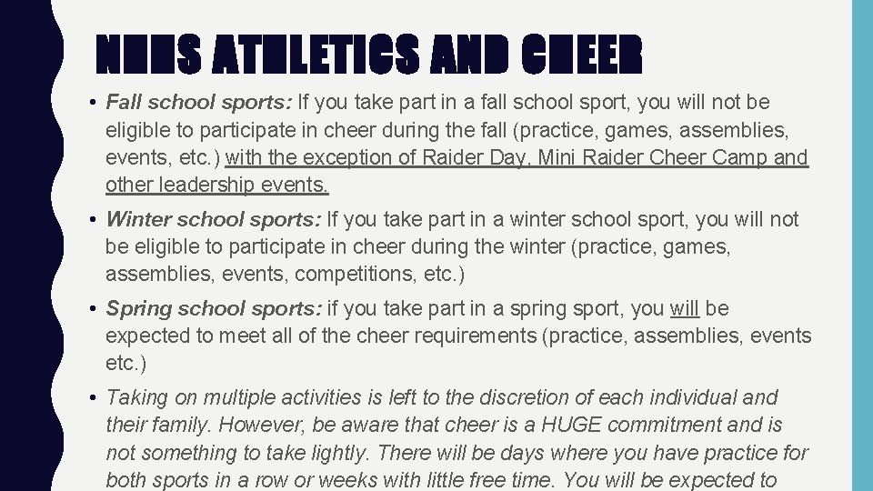 NHHS ATHLETICS AND CHEER • Fall school sports: If you take part in a