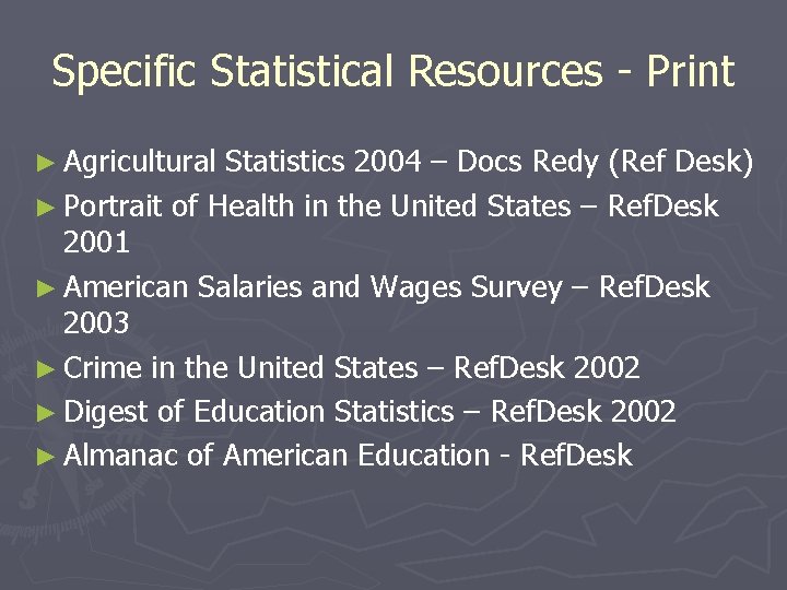 Specific Statistical Resources - Print ► Agricultural Statistics 2004 – Docs Redy (Ref Desk)